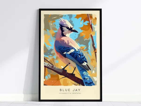 Blue Jay Art Print, Modern Songbird Illustration