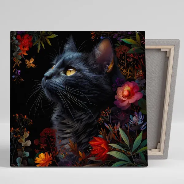 Midnight Garden Cat, Bohemian Living Room Art Print