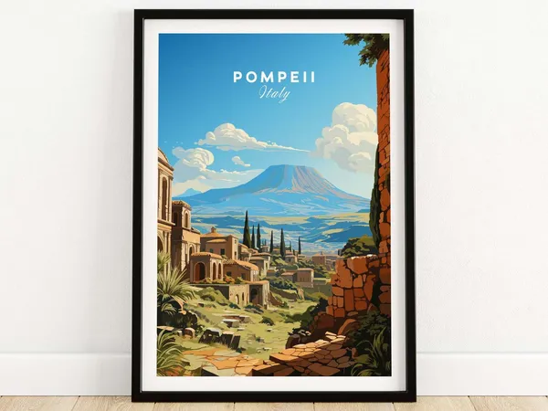 Pompeii Illustration Italy Travel Poster