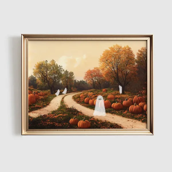 Little Ghosts In Vintage Painting Halloween Art Print