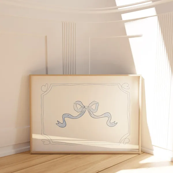 Minimalist Blue Bow Nursery Wall Art Print