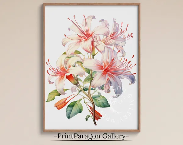 Honeysuckle Flowers Zodiac Floral Sketch Art Print