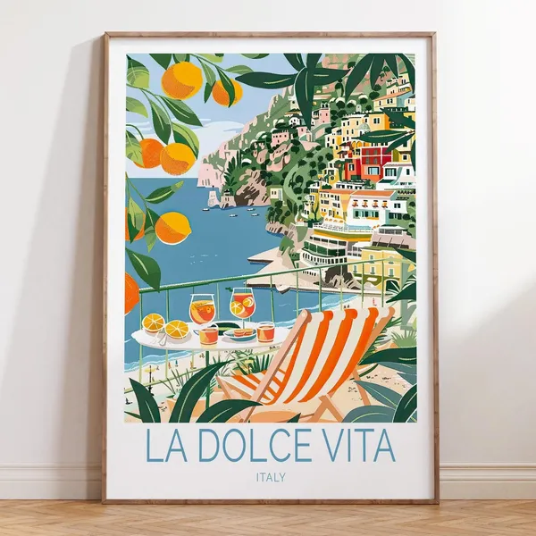 La Dolce Vita Travel Poster, Italy Retro Art Print