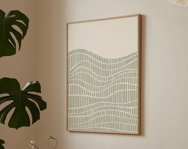 Abstract Sage Green Fine Line Art Print, Japandi