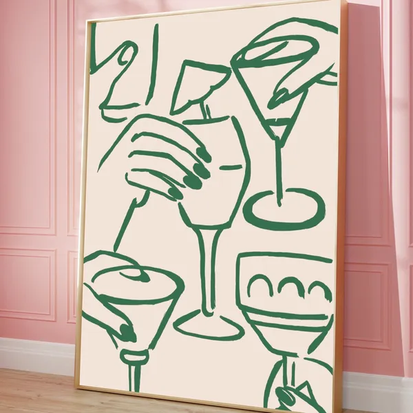 Cheers Line Art Print, Bar Cart Decor