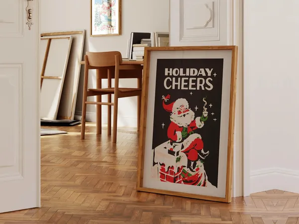 Retro Christmas Kitchen Wall Art, Holiday Party Print