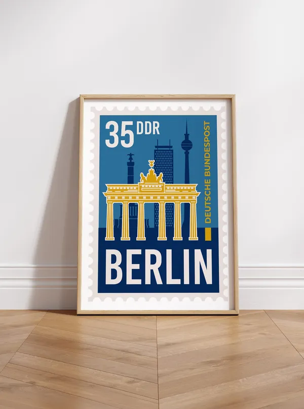 Berlin Skyline Travel Poster, Mid-Century Style