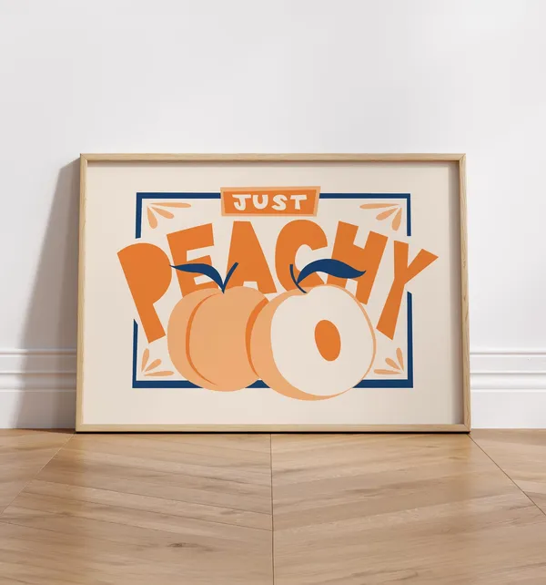 Just Peachy Kitchen Poster, Retro Food Quote