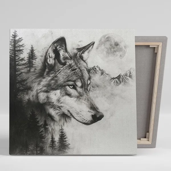 Wolf Wilderness Nature Art Print, Rustic Minimalism
