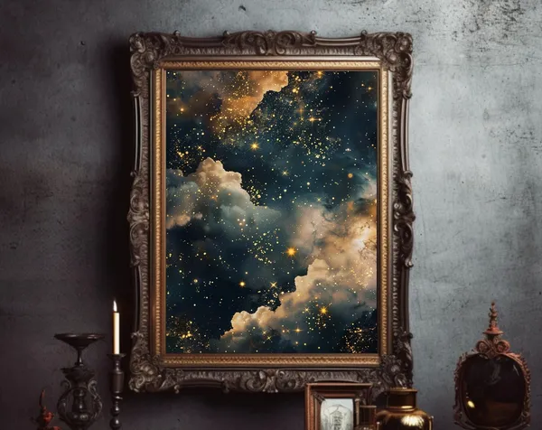 Moody Celestial Print, Dark Academia Starry Night