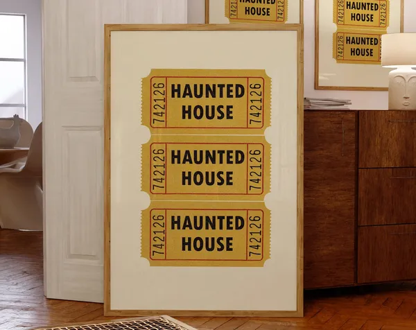 Retro Haunted House Ticket Halloween Poster Print