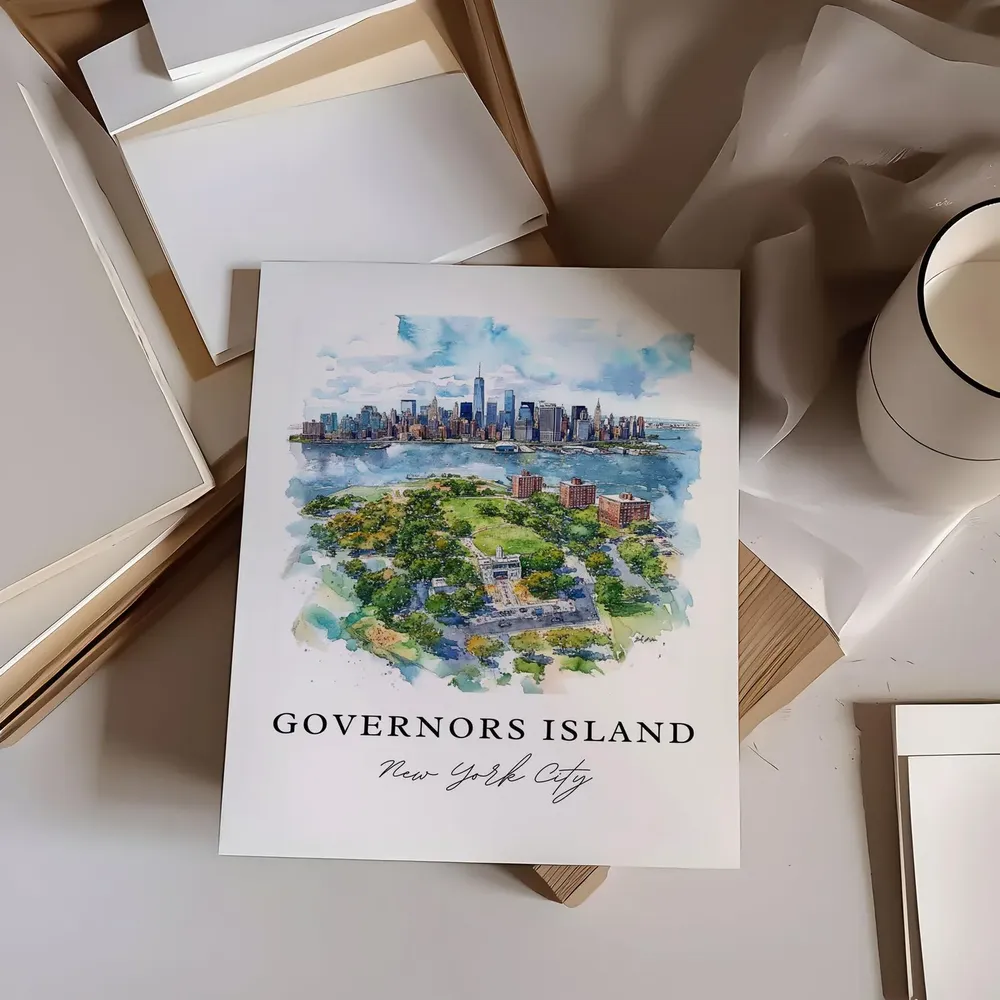 Governors Island Watercolor Travel Poster, Manhattan - Image 6