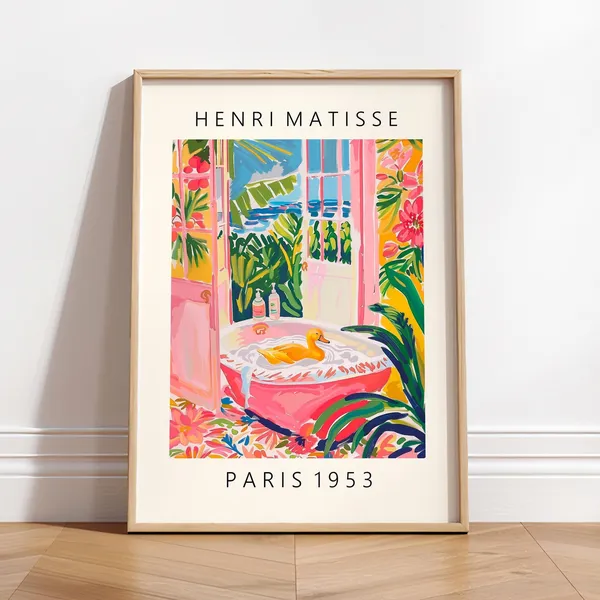 Duck In Bathtub Matisse Style Bathroom Art Print
