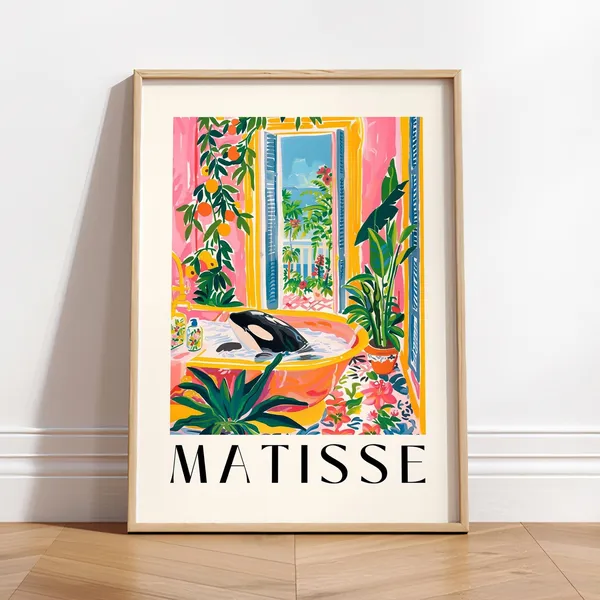 Orca in Bathtub, Matisse-Inspired Maximalist Art