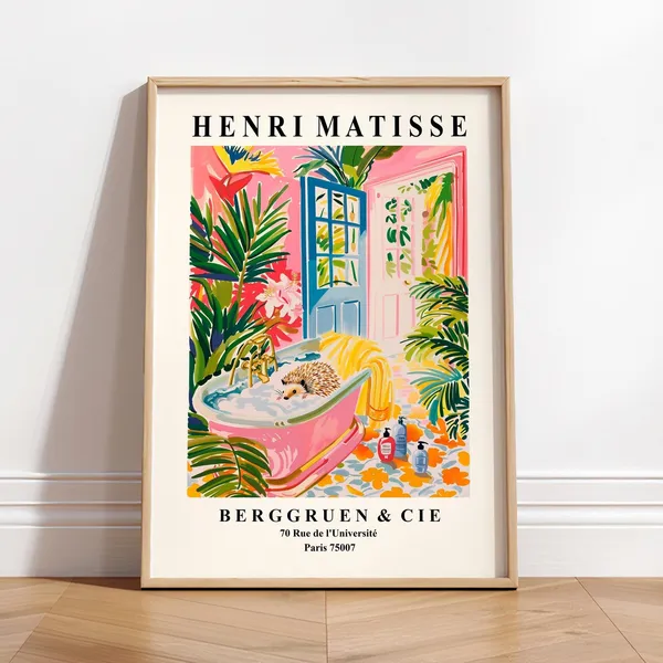 Hedgehog In Bathtub, Matisse-Inspired Art Print