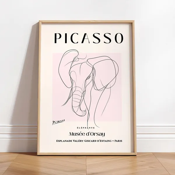 Picasso Elephant Line Art Print, Mid-Century Modern