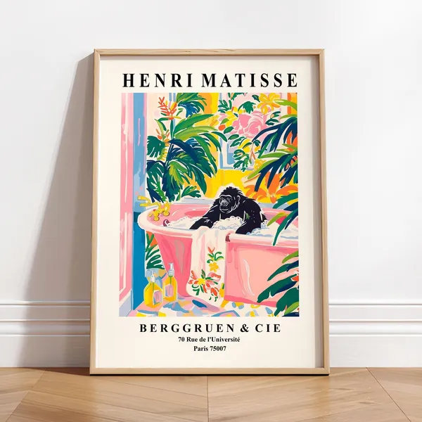 Gorilla In Bathtub Funny Poster, Matisse-Inspired