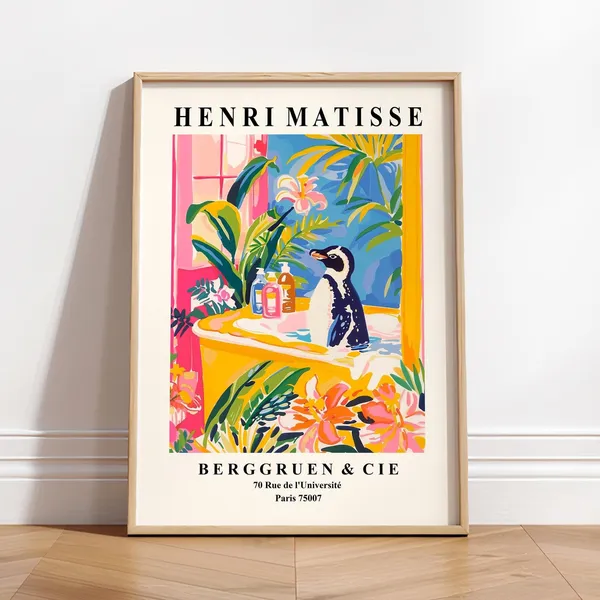 Penguin in Bathtub Matisse-Inspired Poster Print