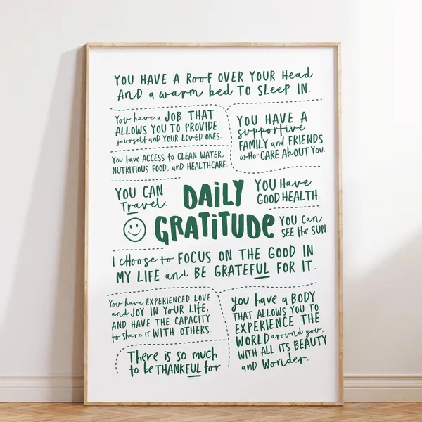 Green Retro Gratitude Art Print, Dorm Decor