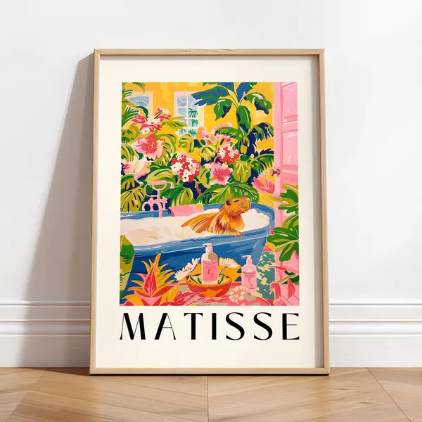 Capybara In Bathtub Art Print, Matisse-Inspired