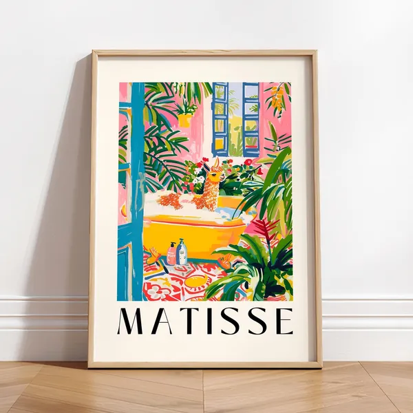 Matisse-Inspired Llama Bathroom Decor Art Print