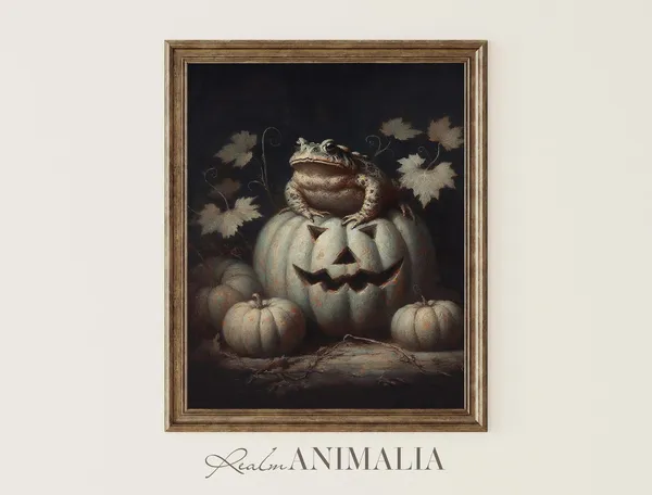 Toad On Jack O Lantern Art Print, Vintage Halloween