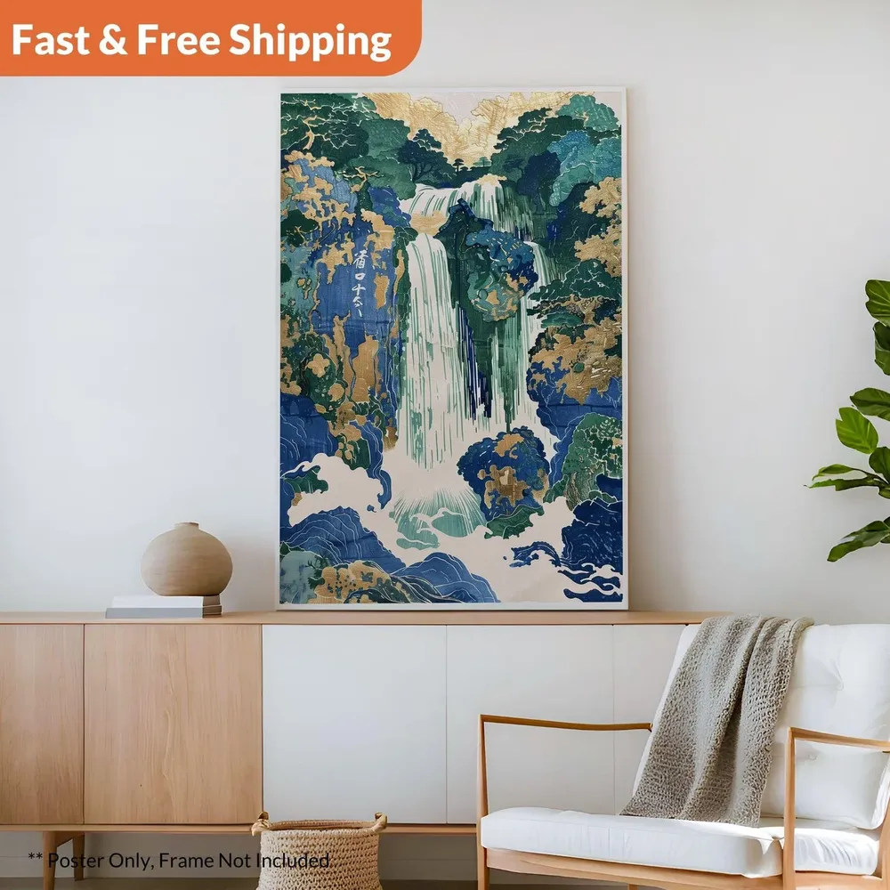 Traditional Hokusai Ukiyo E Japanese Waterfall Poster Print - Image 2