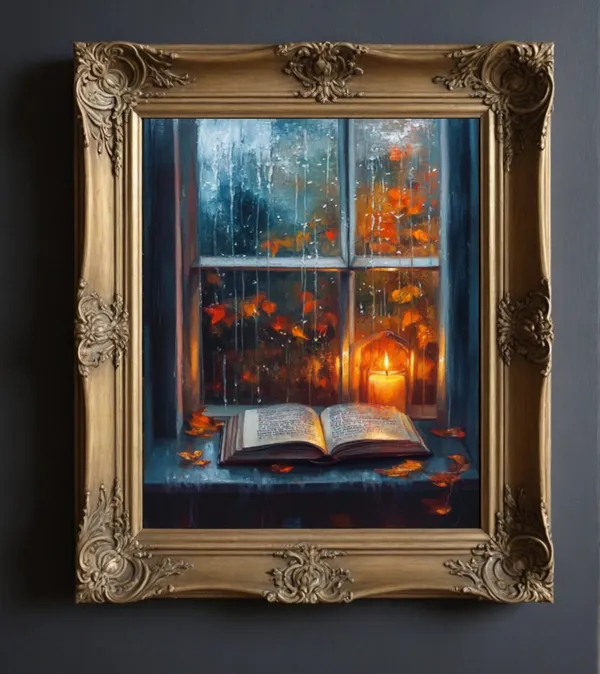 Fall Wall Art, Cozy Bookish Autumn Oil Painting