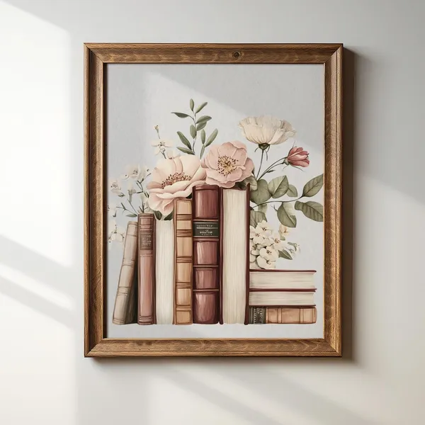 Calming Colors Stack Of Books Botanical Art Print