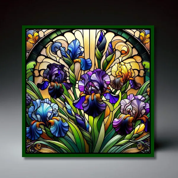 Stained Glass Iris Floral Art Print, Botanical Decor