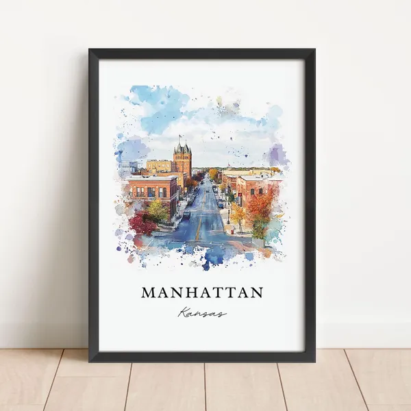 Manhattan Kansas Watercolor Travel Poster Art Print