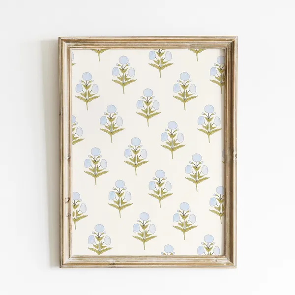 Blue Dahlia Pattern Vintage Floral Art Print