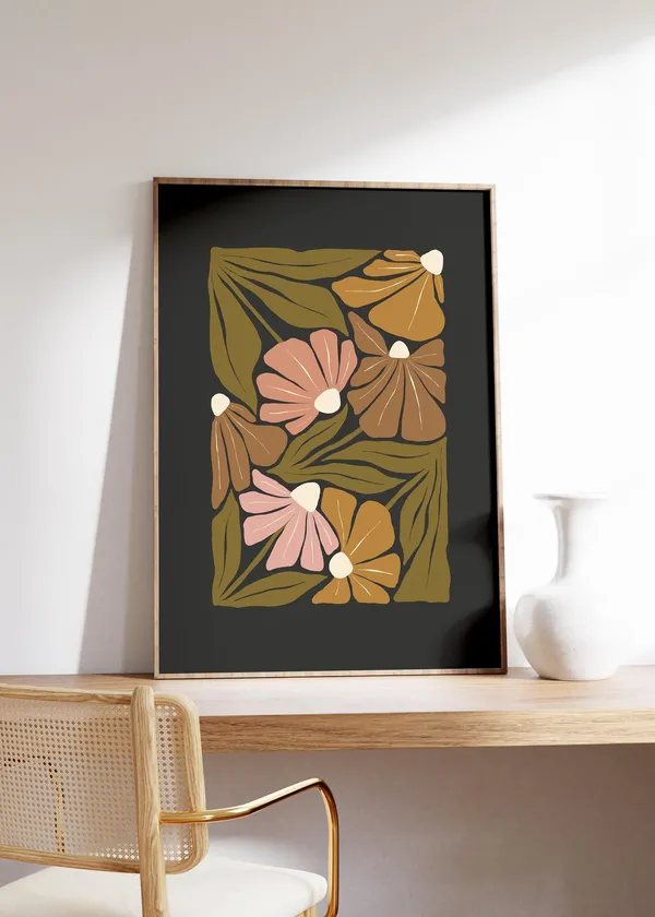 Fall Boho Moody Botanical Floral Art Print