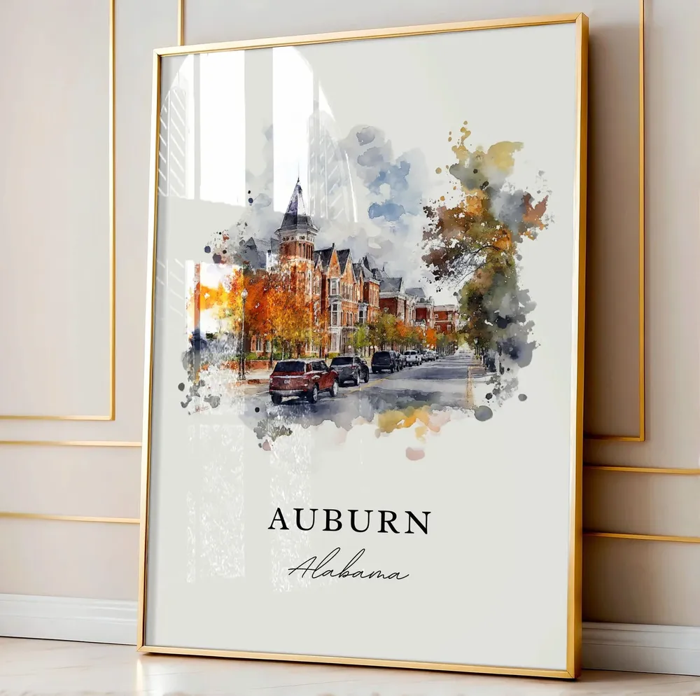 Auburn, AL Watercolor Travel Poster Art Print - Image 4