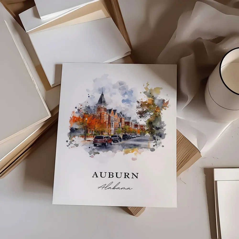 Auburn, AL Watercolor Travel Poster Art Print - Image 6