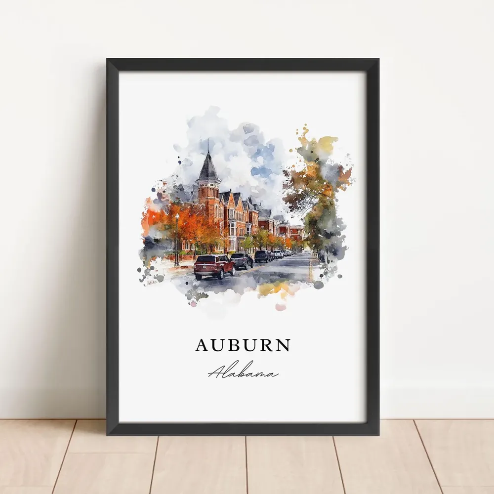 Auburn, AL Watercolor Travel Poster Art Print