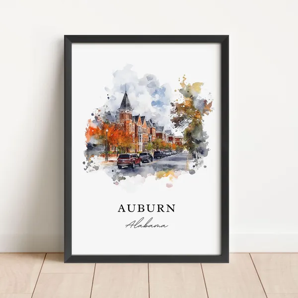 Auburn, AL Watercolor Travel Poster Art Print