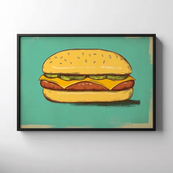 Retro Hamburger Vintage Food Art Kitchen Poster