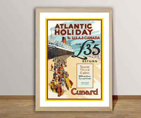 Atlantic Holiday to USA & Canada, Vintage Travel Poster