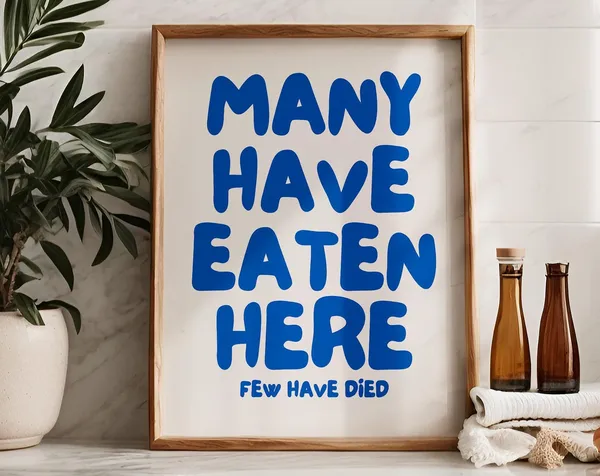 Funny Kitchen Typography Poster, Navy Blue Wall Decor