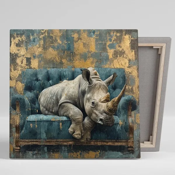 Regal Rhino Repose, Bohemian Wildlife Art Print