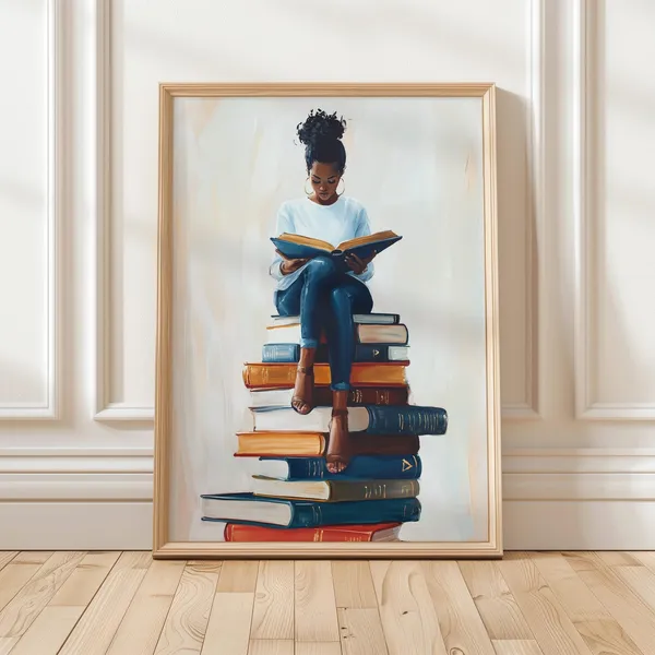 Black Woman Reading Book Art Print, Bookish Decor