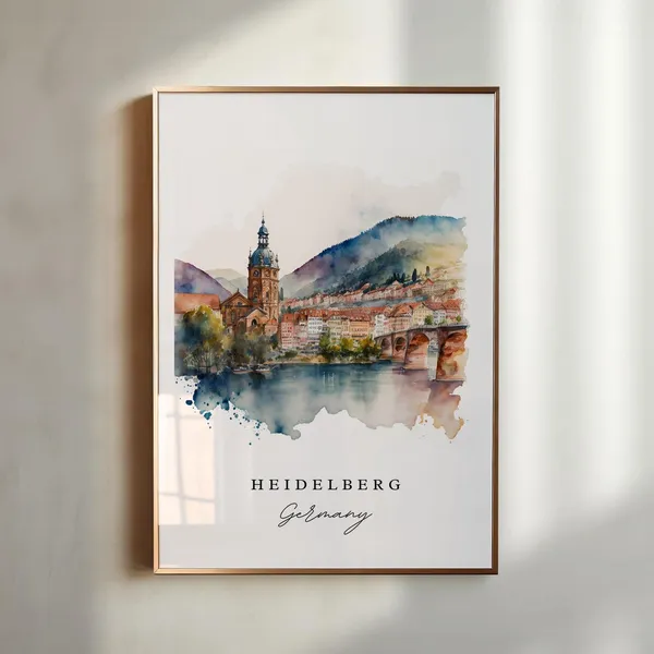 Heidelberg Watercolor Travel Poster, Germany Art Print
