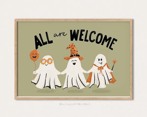All Are Welcome Halloween Cute Ghost Art Print