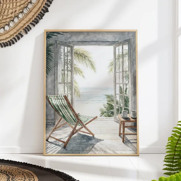Coastal Beach House Art Print, Serene Ocean View