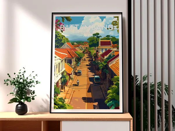 Battambang Travel Poster, Cambodia Wall Art