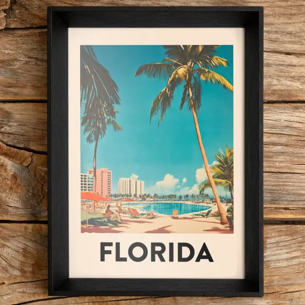 Florida Retro Travel Poster, Vintage Mid-Century Art Print