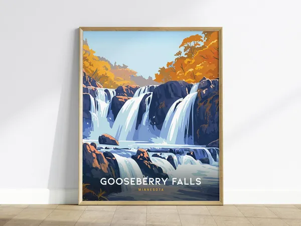 Gooseberry Falls Minnesota Travel Poster, Scenic Landscape