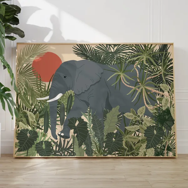 Boho Elephant Print, Tropical Jungle Art Print