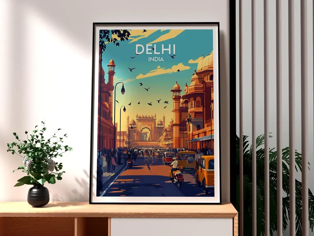 Delhi Travel Poster, India Wall Art Print